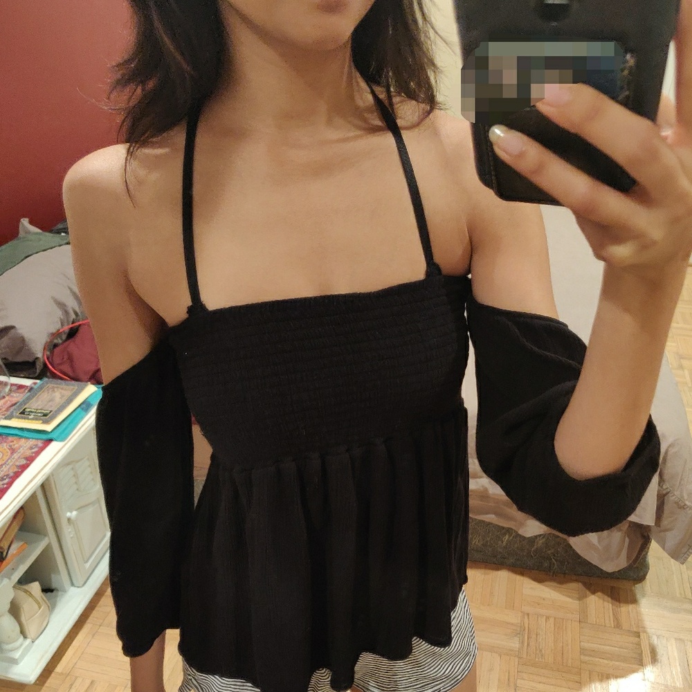 Strapless with cold shoulder arms